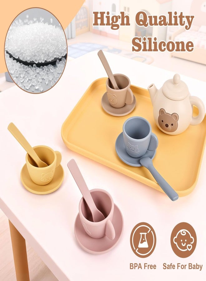 YOFOTHS Kids Silicone Tea Party Set, Pretend Play Tea Set with Teapot, 4 Cups with Saucers, Tray and Scoops, Safe Kitchen Toys for Ages 3-6 - Image 5